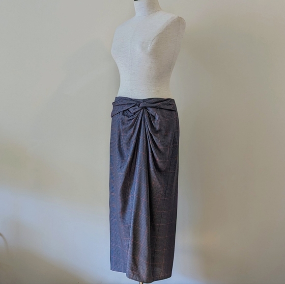 rag & bone Midi Skirt Amber Plaid Gathered Twist Waist Slit Grey Multi 6 NWT - Picture 9 of 13